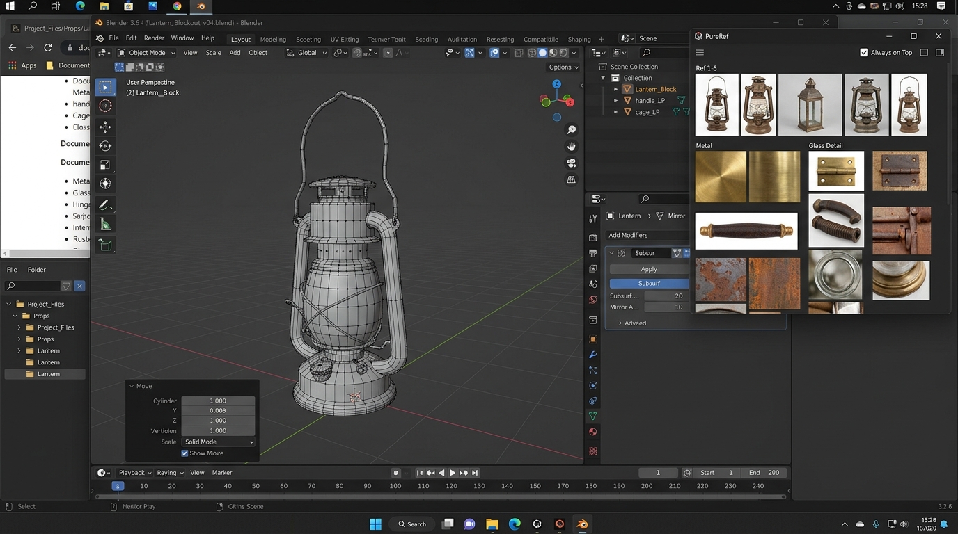 PureRef floating window pinned with Always on Top above Blender 3D viewport